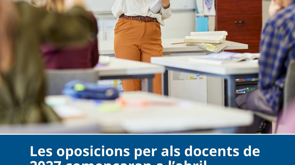 Cartel informativo de las oposiciones para docentes 2027 en las Illes Balears con 474 plazas disponibles