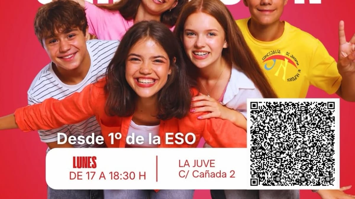 Cartel informativo de la orientación sociolaboral en la Casa de la Juventud de Humanes de Madrid con horarios de lunes de 17 a 18:30 horas
