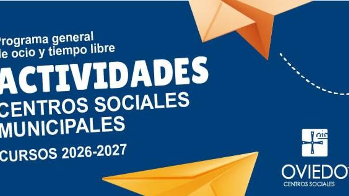 Cartel informativo del Programa de Dinamización Sociocultural de Centros Sociales Municipales de Oviedo con actividades de ocio y tiempo libre cursos 2026-2027