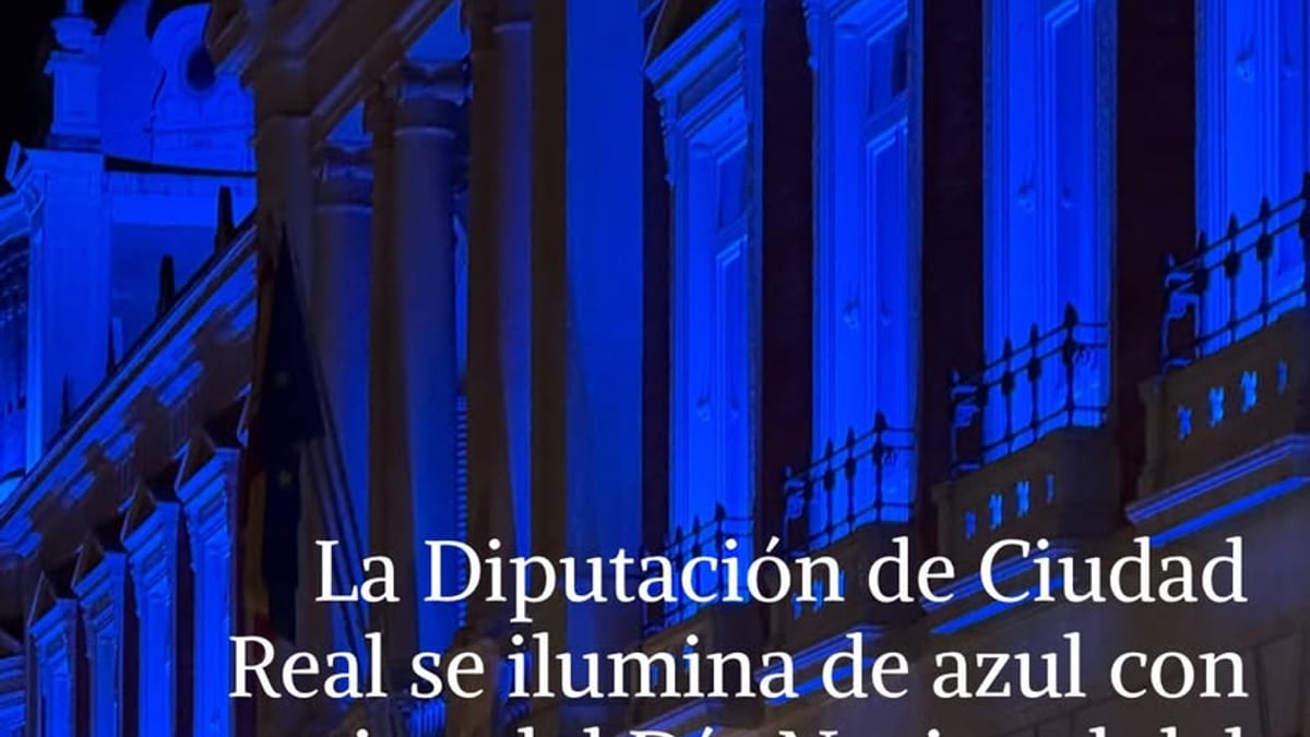 Palacio Provincial de Ciudad Real iluminado de azul con motivo del Día Nacional del Daño Cerebral Adquirido