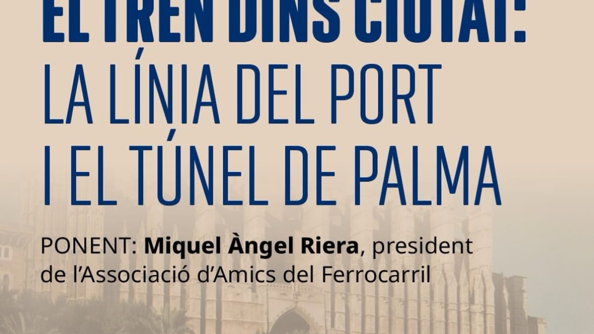 Cartel de la conferencia sobre el tren histórico de Palma con detalles del evento