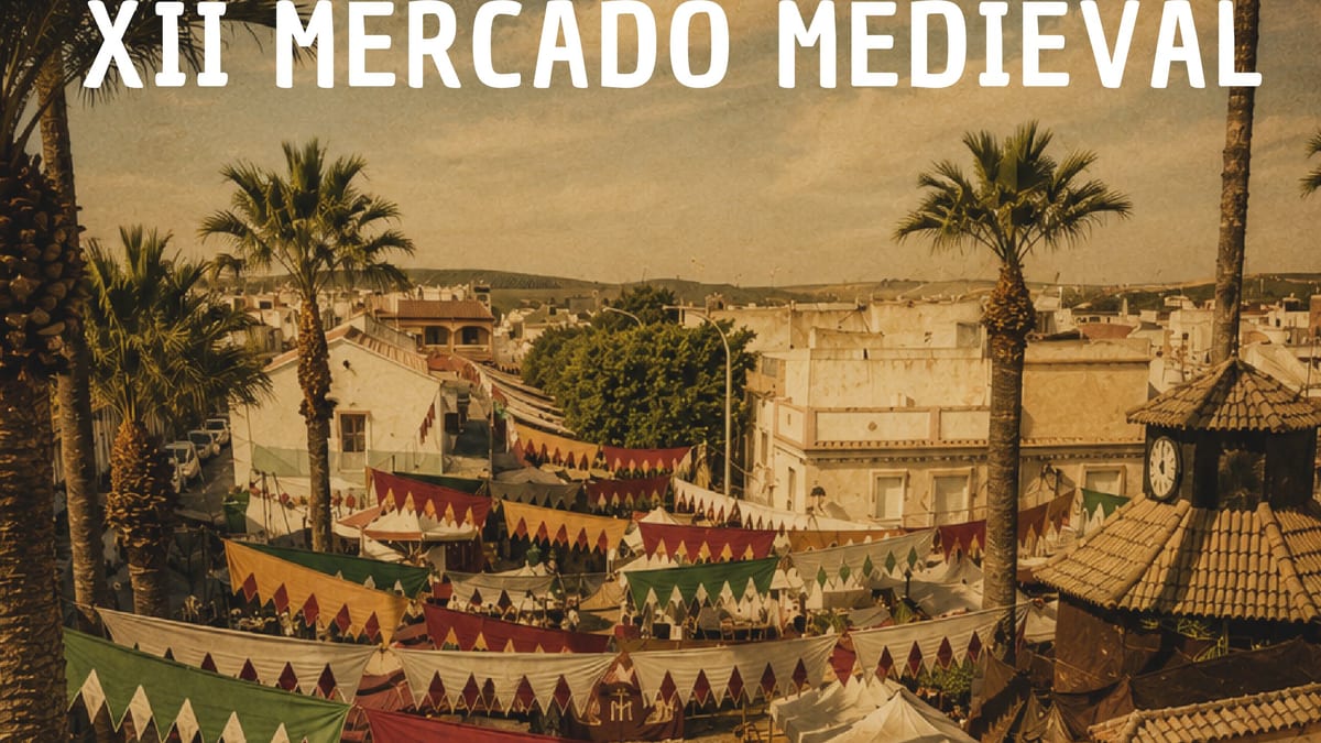 Cartel oficial del XII Mercado Medieval de El Palmar de Troya, 17 y 18 de octubre, con logos del Ayuntamiento y Diputación de Sevilla