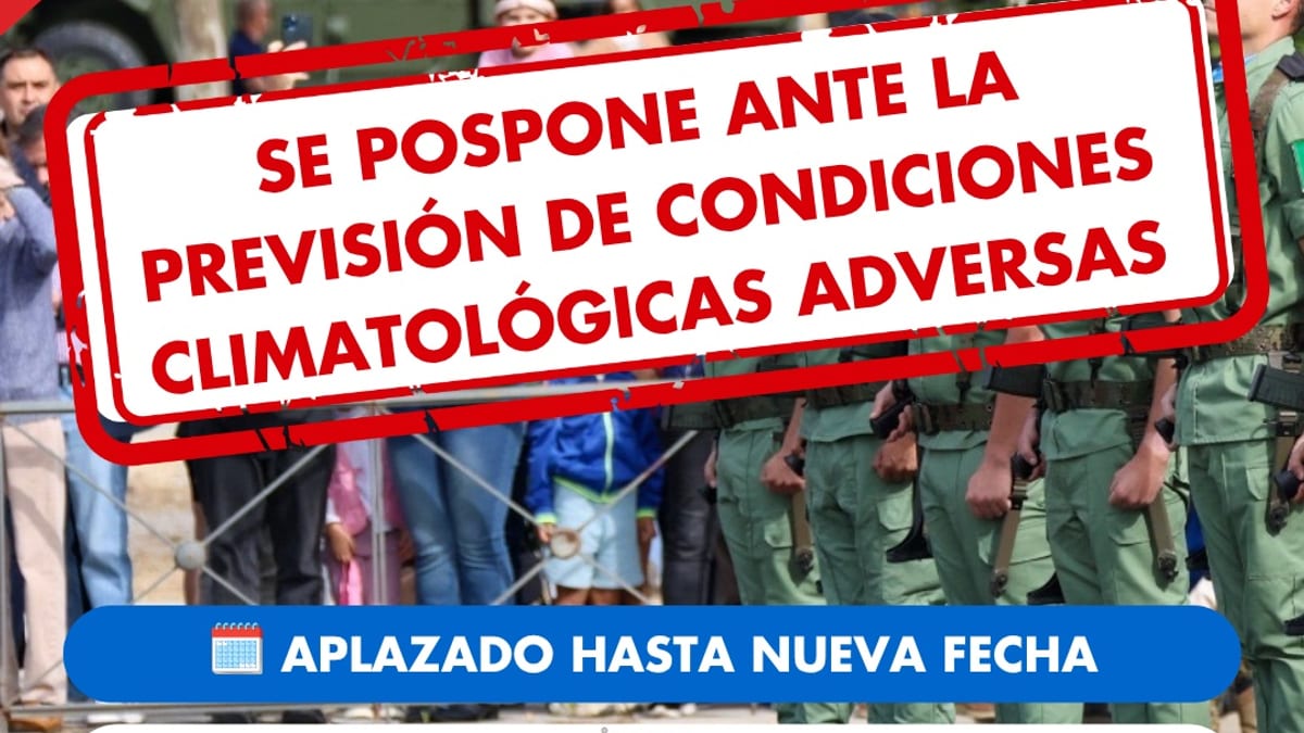 Cartel de aplazamiento del izado de bandera en Paracuellos de Jarama por previsión de condiciones climatológicas adversas