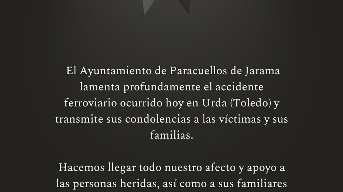Comunicado del Ayuntamiento de Paracuellos de Jarama lamentando el accidente ferroviario de Urda, Toledo