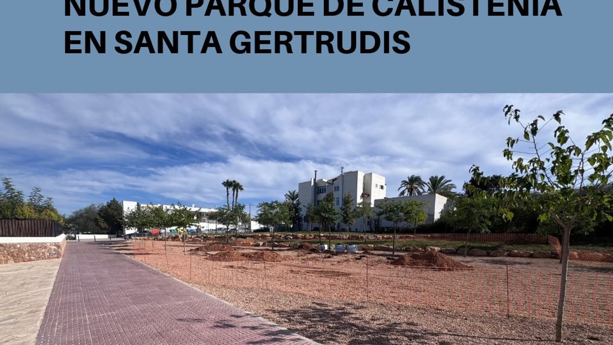 Proyecto de nuevo parque de calistenia en Santa Gertrudis con cinco estructuras de ejercicio y pavimento de caucho en la calle ses Escoles