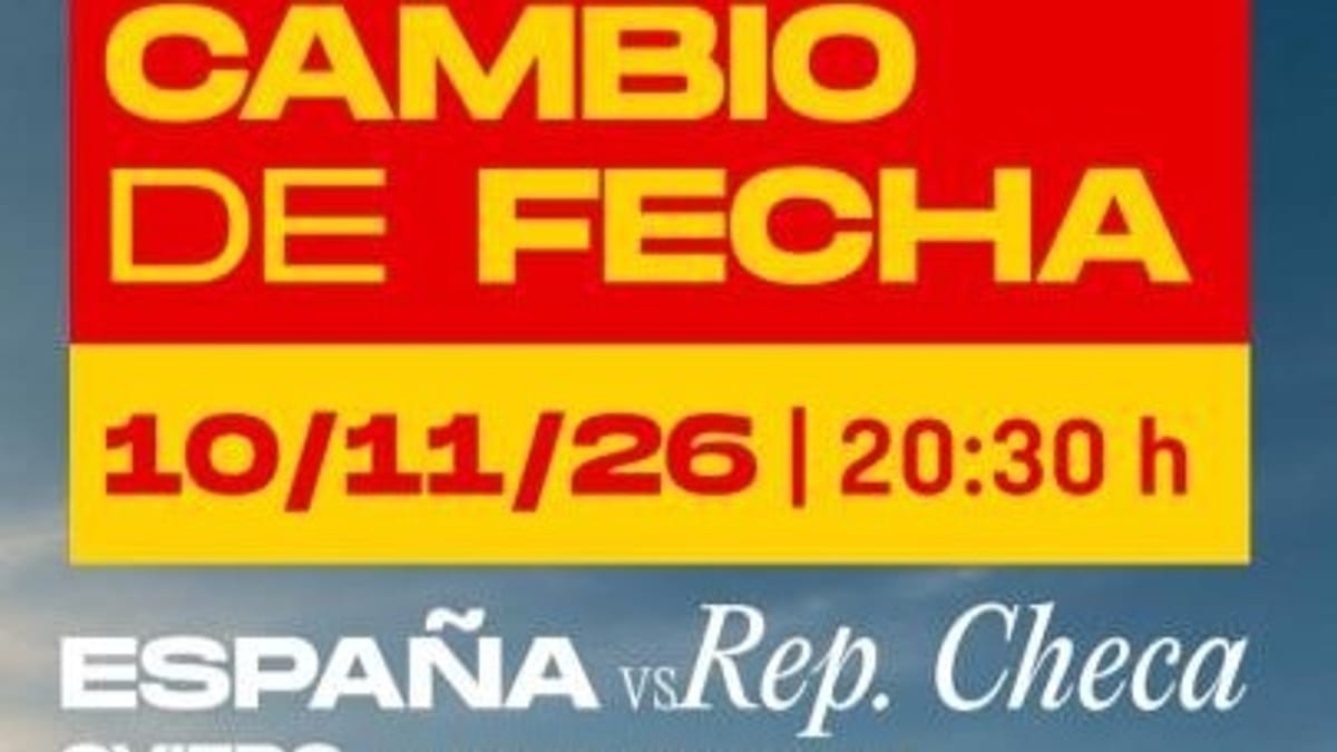Cartel anunciando el cambio de fecha del partido de baloncesto España vs República Checa para el 10 de noviembre de 2026 a las 20:30 horas