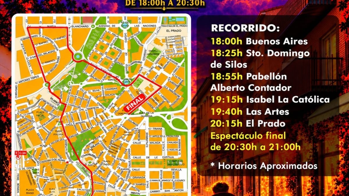 Cartel del pasacalles de Halloween Truco o Trato de Pinto del 30 de octubre, con horarios y puntos del recorrido