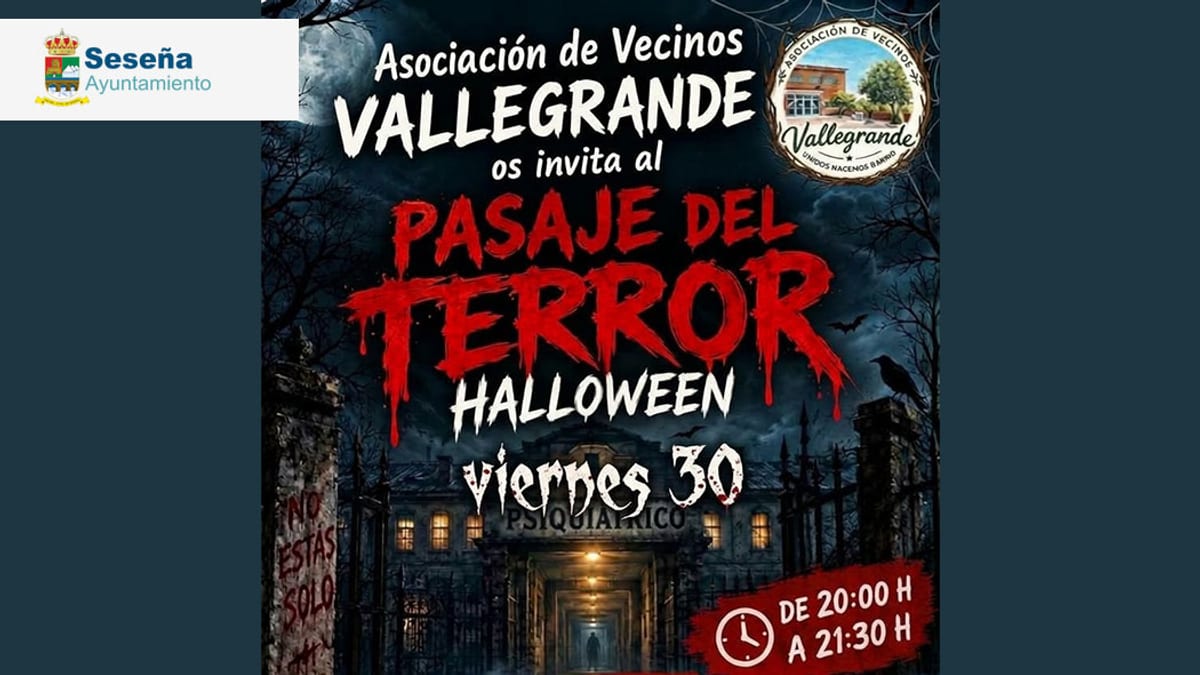 Cartel del Pasaje del Terror de Halloween en Vallegrande, Seseña, con información de fecha, hora y entrada gratuita
