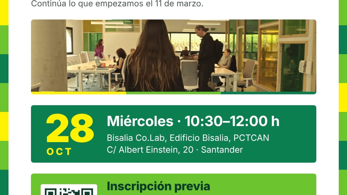Cartel promocional del evento Bisalia Café de PCTCAN para conectar empresas con talento internacional en Cantabria