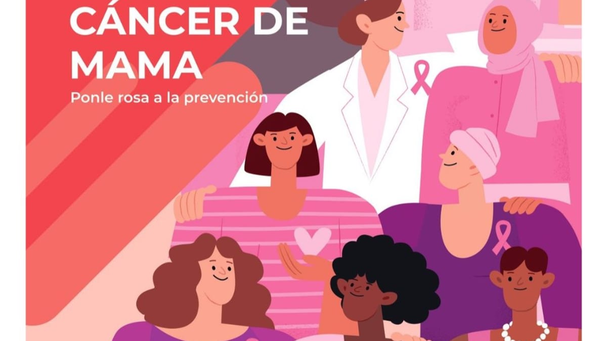 Cartel informativo de la charla de sensibilización sobre cáncer de mama organizada por Cruz Roja y Asociación Española Contra el Cáncer en Pinto