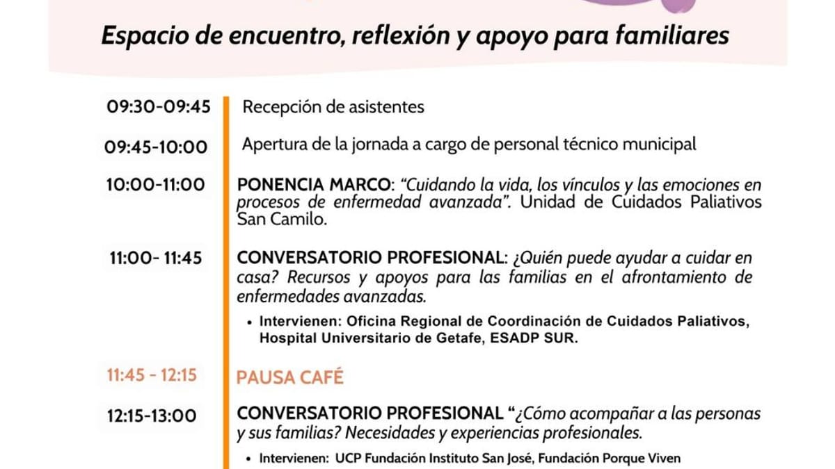 Cartel de la jornada 'Cuidar y acompañar' sobre cuidados paliativos en Pinto el 5 de noviembre