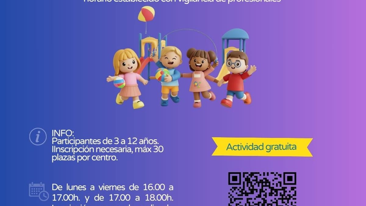 Cartel del programa Patios Abiertos de Pinto 2026-2027 con información de horarios, ubicaciones y requisitos de inscripción