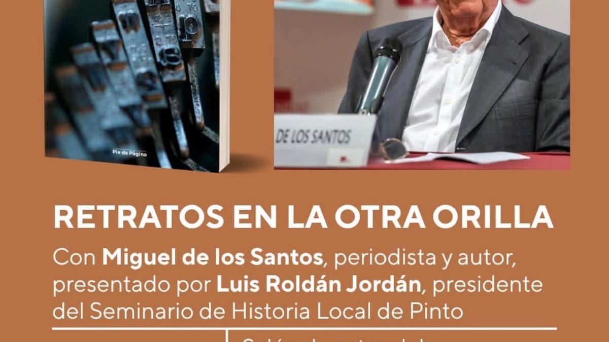 Cartel de presentación de 'Retratos en la otra orilla' de Miguel de los Santos en el Seminario de Historia Local de Pinto