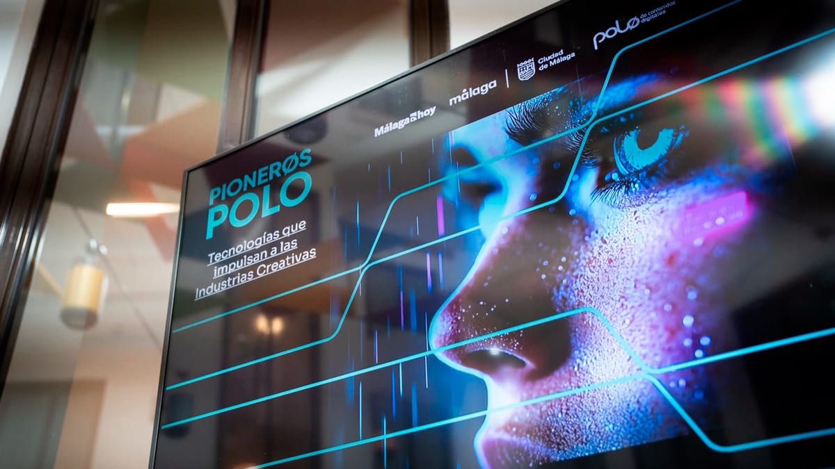 Cartel de Pioneros Polo con título 'Tecnologías que impulsan a las Industrias Creativas', evento del Polo Digital de Málaga en colaboración con MálagaHoy