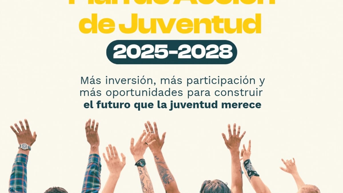 Cartel del Plan de Acción 2025-2028 de la Estrategia de Juventud 2030 con mensaje de más inversión, más participación y más oportunidades
