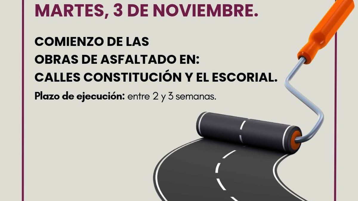 Cartel informativo del Plan de Asfaltado 2026-2027 del Ayuntamiento de Navalcarnero con fechas y calles afectadas