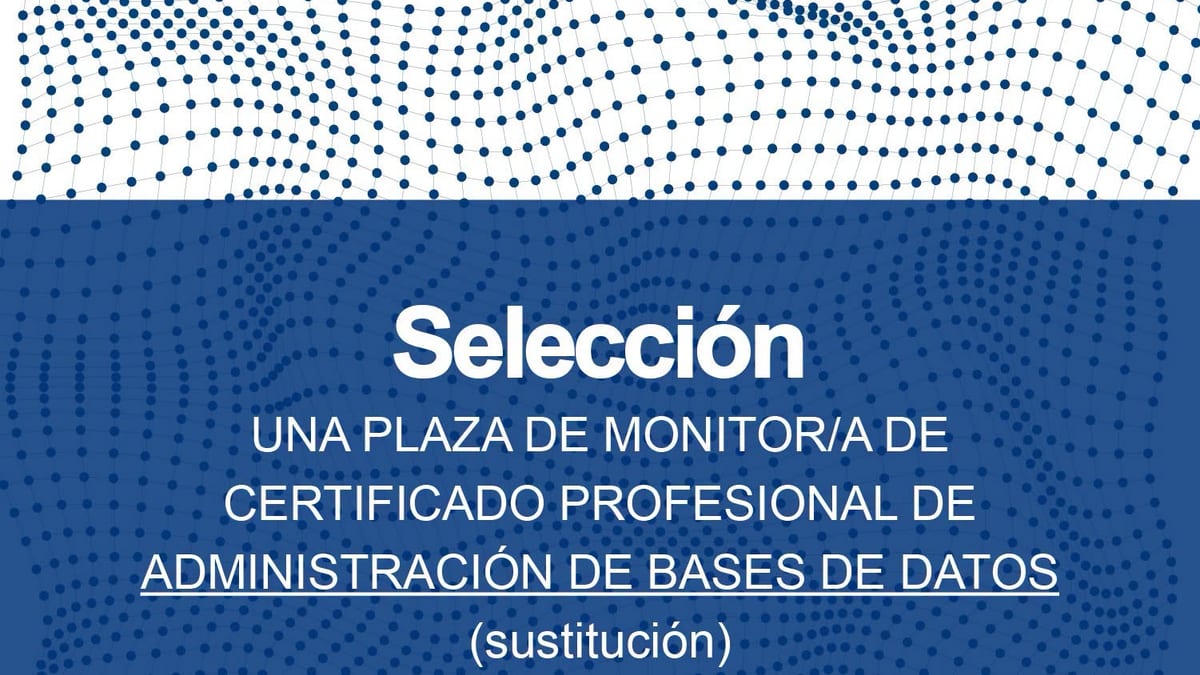 Cartel convocatoria de plaza de monitor de certificado profesional en administración de bases de datos para el Programa EFESO-FSE+ del Ayuntamiento de Oviedo