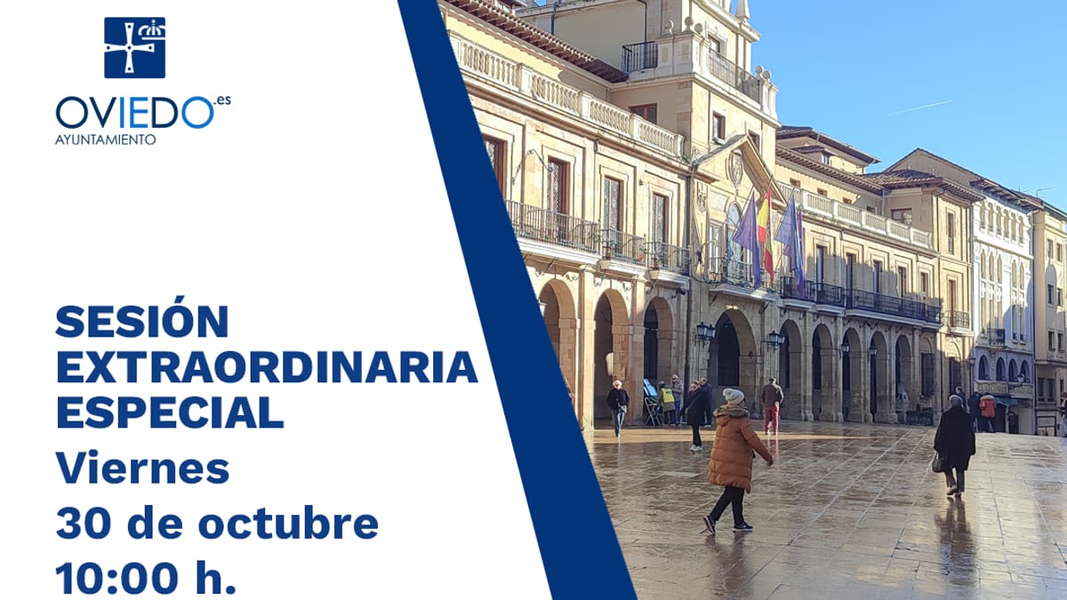 Cartel del pleno municipal extraordinario del 30 de octubre en el Ayuntamiento de Oviedo