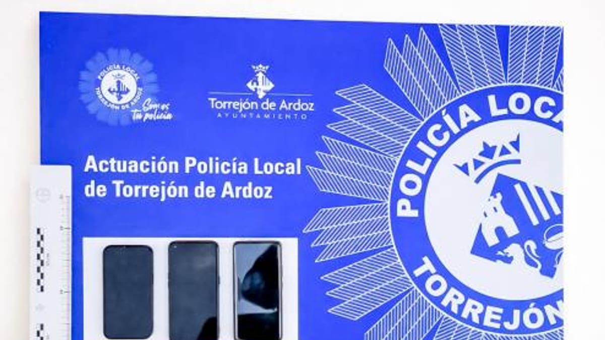 Agentes de la Policía Local de Torrejón de Ardoz durante la incautación de material falsificado en el Mercadillo municipal