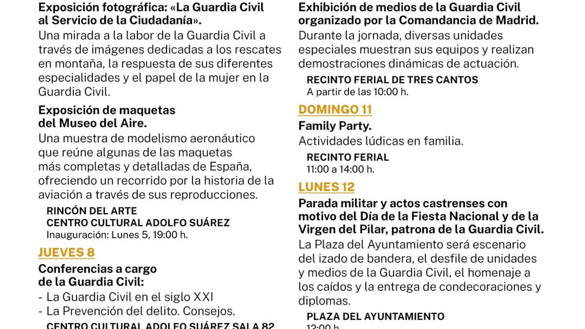 Cartel promocional de la Fiesta Nacional 2026 de Tres Cantos con la programación de eventos de octubre