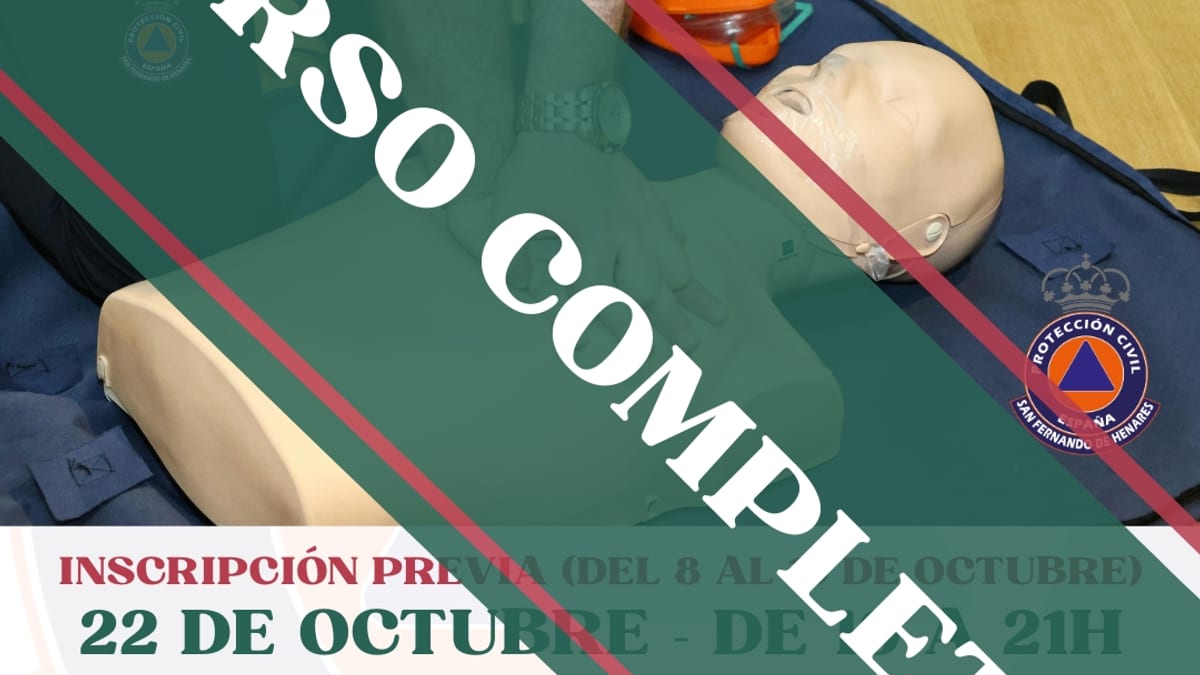 Cartel del curso de Reanimación Cardio Pulmonar y Maniobra de Heimlich de Protección Civil de San Fernando de Henares