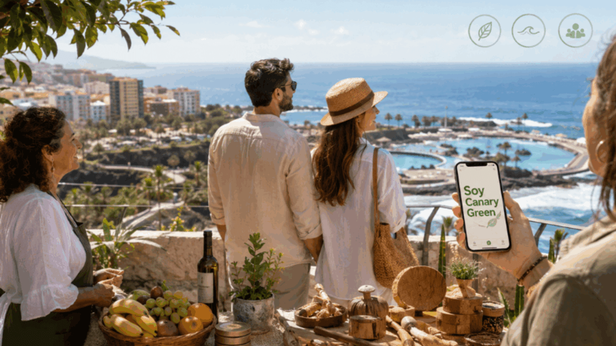 Logo y datos del proyecto Soy Canary Green implementado en Puerto de la Cruz