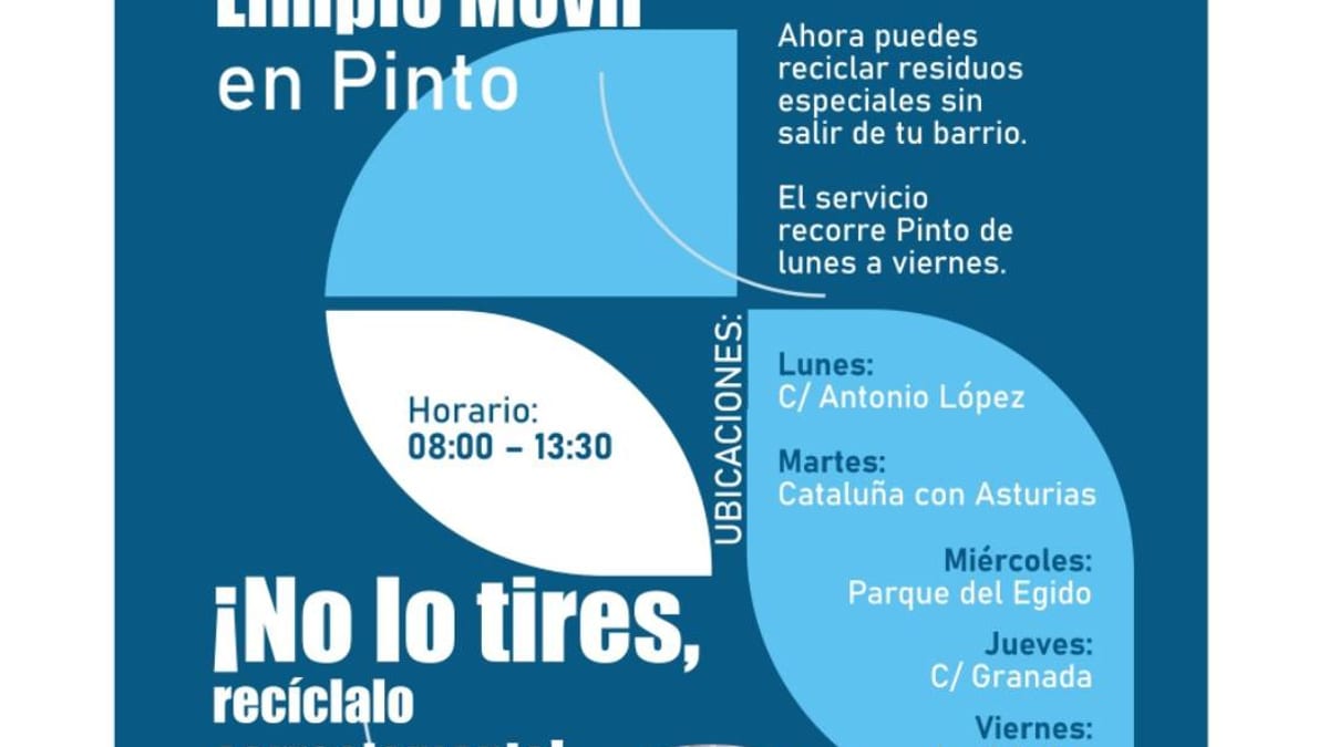 Cartel del Punto Limpio Móvil de Pinto con información de ubicaciones y horario semanal