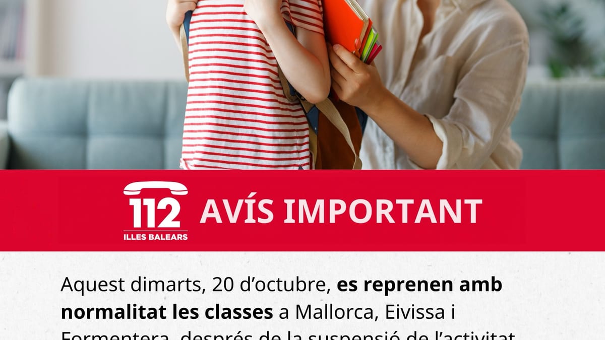 Cartel informativo del Govern sobre la reanudación de clases en Baleares el 20 de octubre