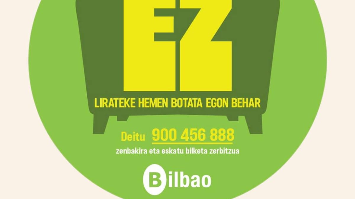 Cartel de campaña Zaindu dezagun Bilbo del Ayuntamiento de Bilbao sobre recogida de muebles y enseres