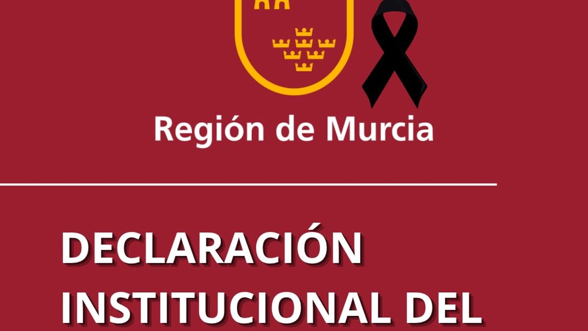 Cartel de declaración institucional del Gobierno de la Región de Murcia sobre días de duelo y banderas a media asta