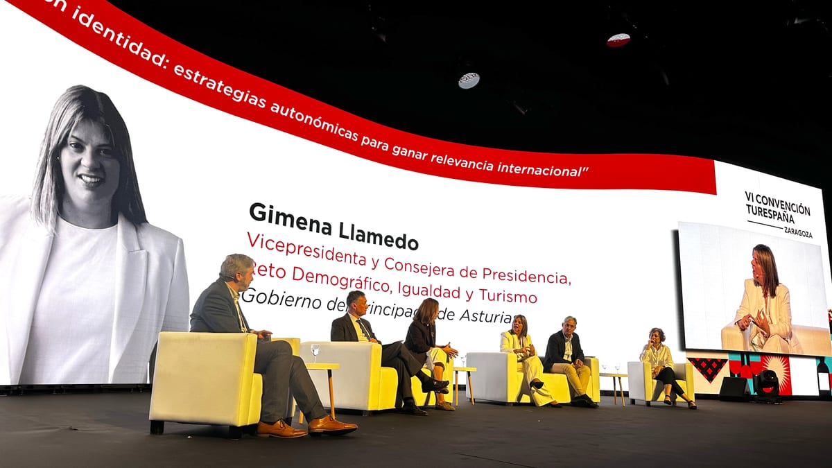Gimena Llamedo, vicepresidenta del Gobierno del Principado, durante su intervención en la VI Convención TurespaÑa en Zaragoza