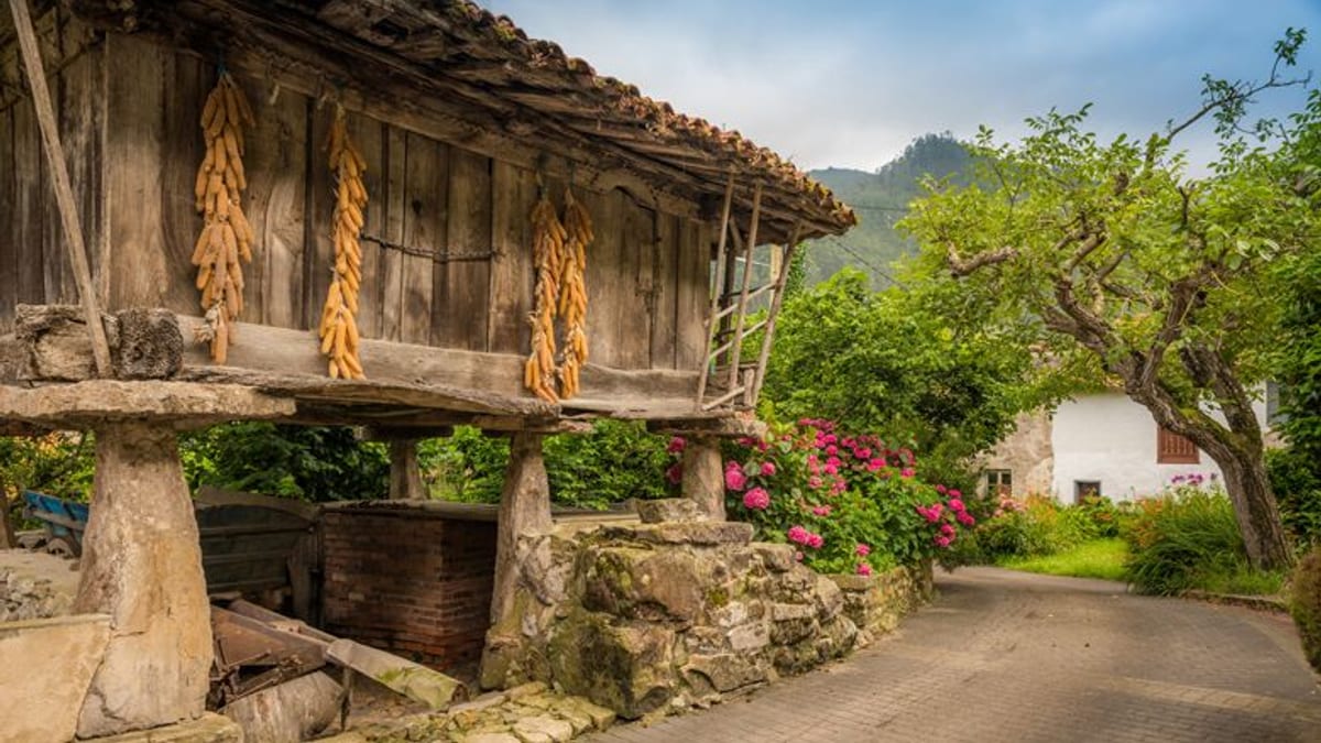 Hórreo tradicional asturiano de piedra y madera en Cuevas, ejemplo del patrimonio etnográfico que será restaurado