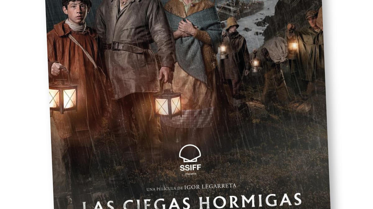 Cartel de la película Las ciegas hormigas con Urko Olazabal e Itziar Ituño, dirigida por Igor Legarreta, proyección en Restócinema Valdemoro