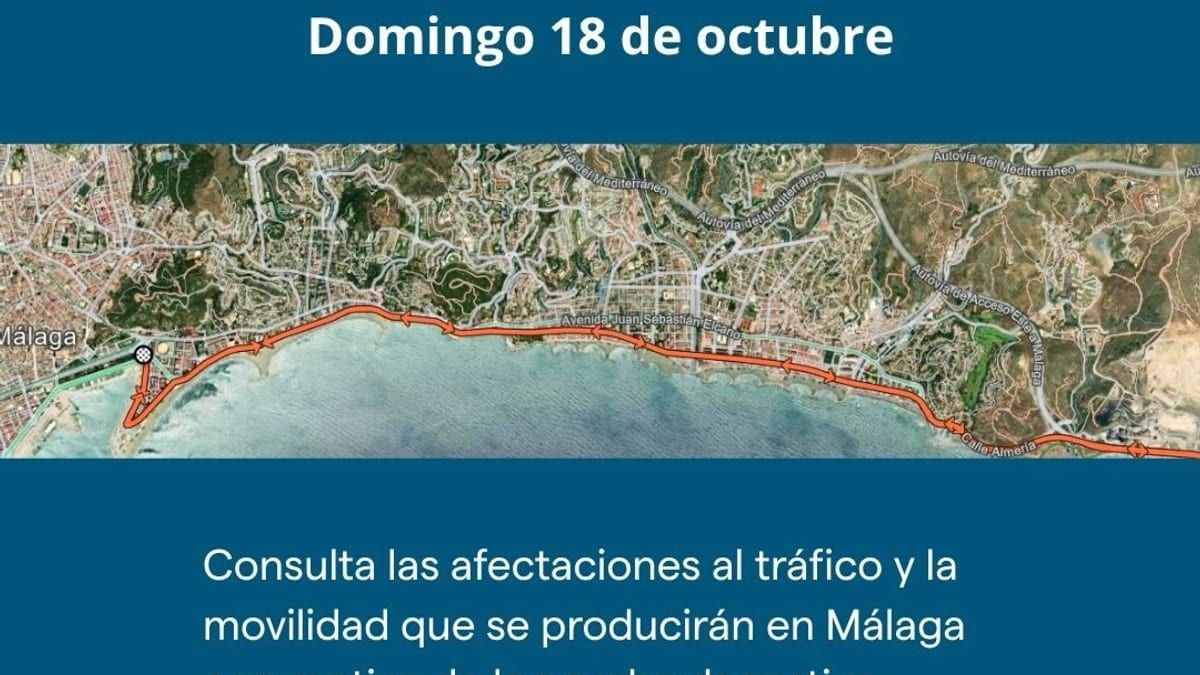 Cartel informativo de restricciones de tráfico para IRONMAN 70.3 Málaga del domingo 18 de octubre