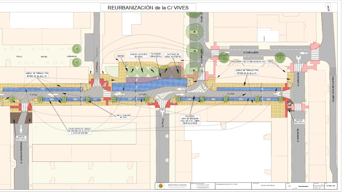 Plano de la calle Vives en el barrio Cuatro de Marzo de Valladolid para la reurbanización