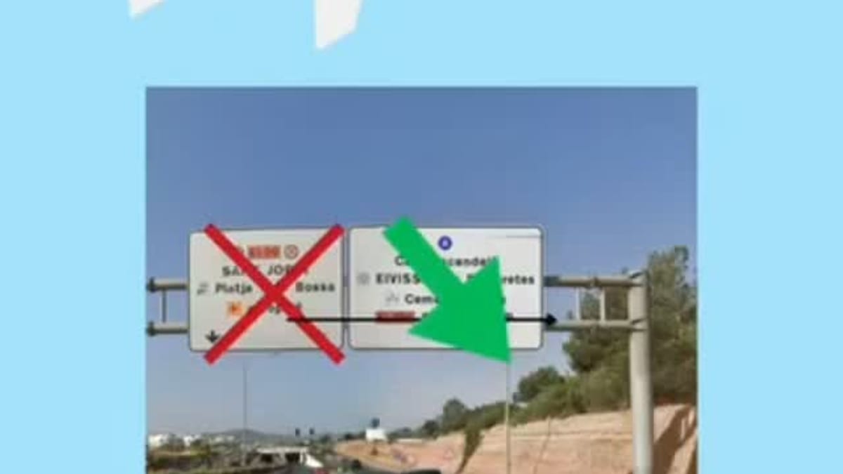 Cartel informativo del Consell d'Eivissa con ruta alternativa al aeropuerto de Ibiza por Sant Josep durante la Dana Adam