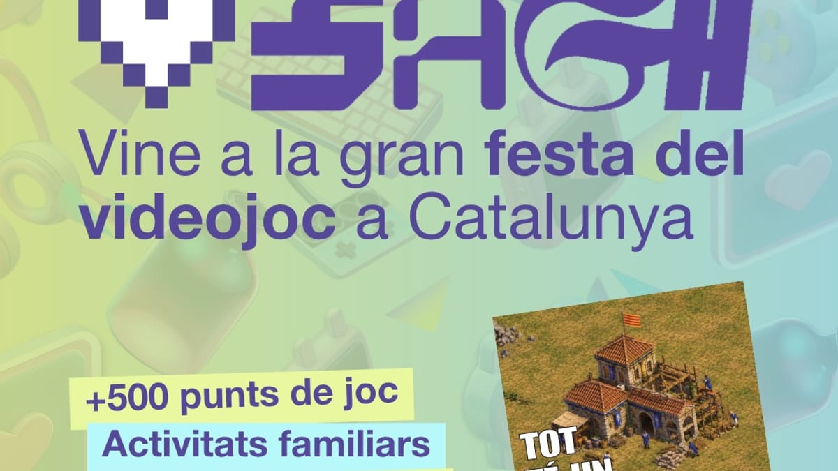 Cartel promocional de SAGA Barcelona Game Fest 2024 de la Generalitat de Catalunya con la frase 'Tot té un comencament' y detalles de actividades del festival