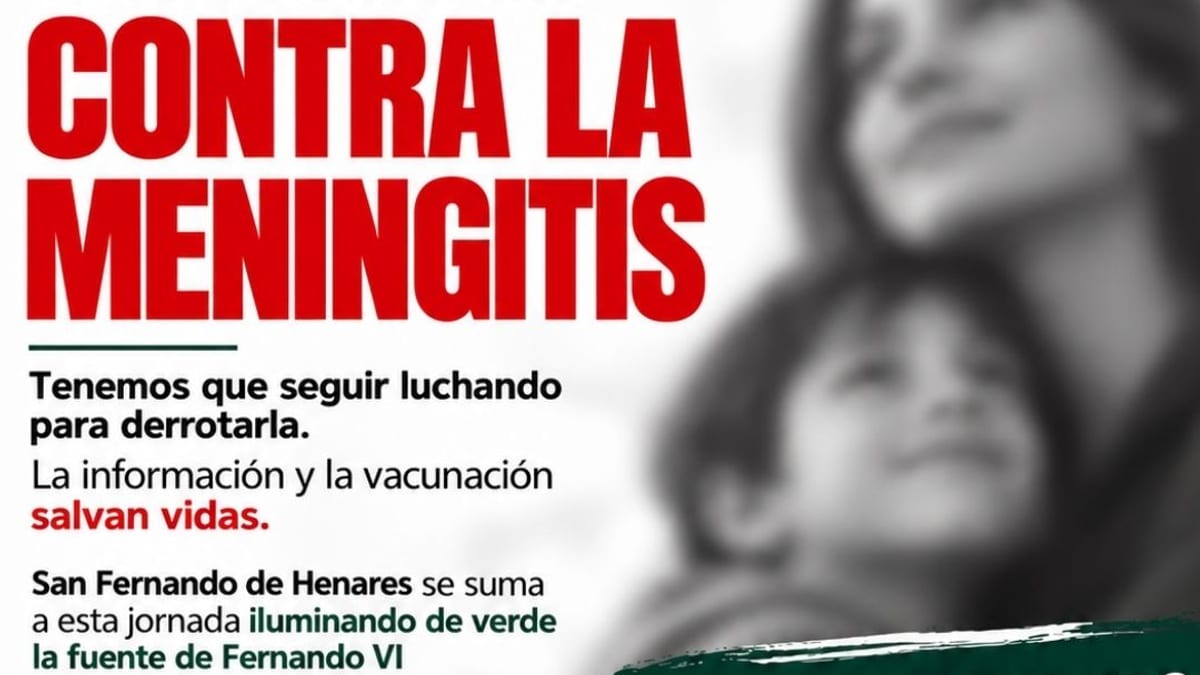 Fuente de Fernando VI iluminada de verde en conmemoración del Día Mundial contra la Meningitis en San Fernando de Henares