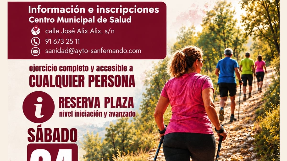 Cartel informativo del programa Sanfer Andando con actividades de marcha nórdica y ruta senderista del 24 de octubre