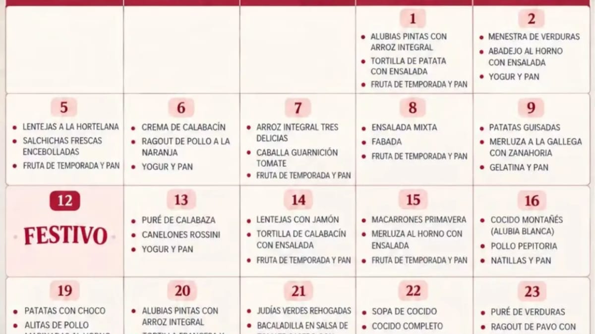 Cartel informativo del menú de octubre del comedor de mayores de San Fernando de Henares