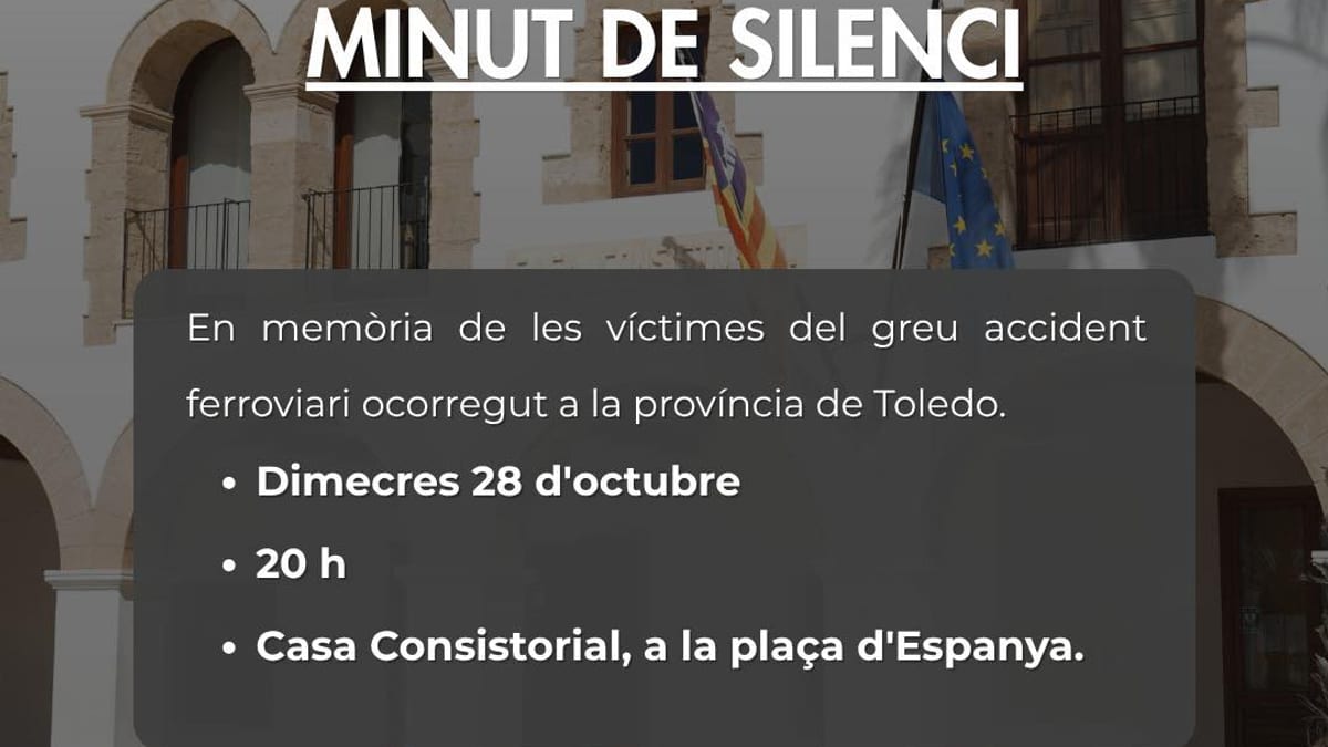 Cartel del minuto de silencio en memoria de las víctimas del accidente ferroviario de Toledo convocado por el Ayuntamiento de Santa Eulària des Riu