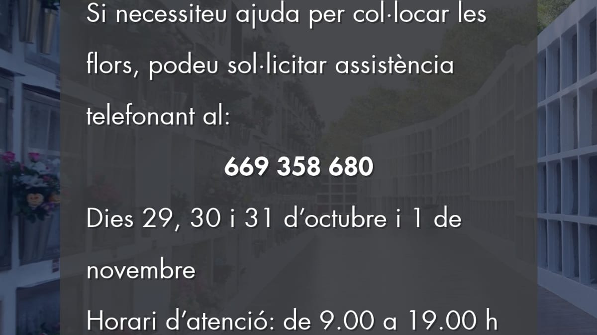 Cartel del Ayuntamiento de Santa Eulària anunciando servicio de colocación de flores para Todos los Santos