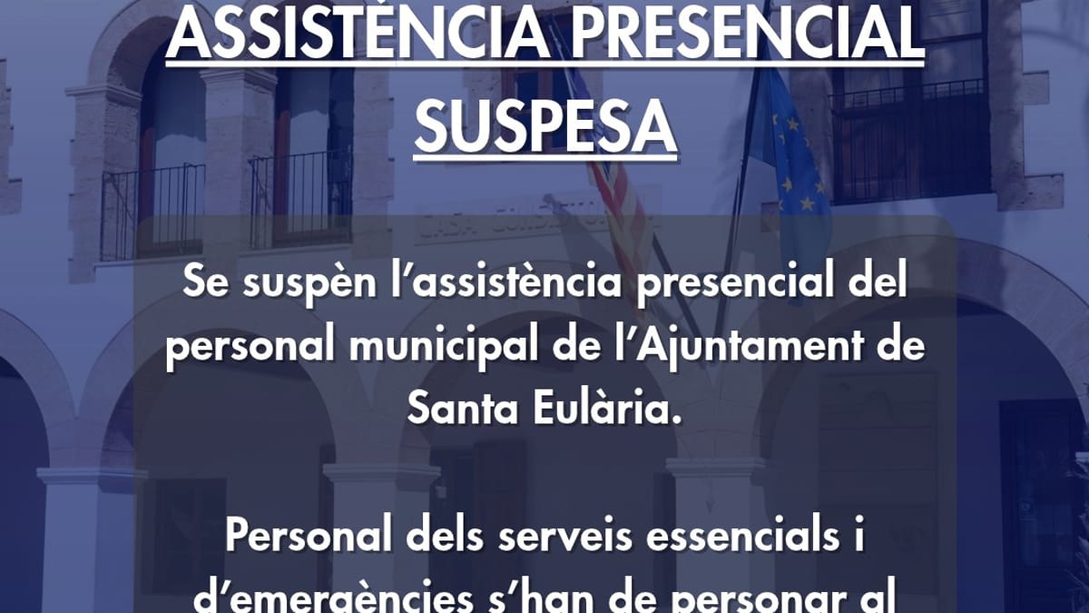 Comunicado del Ayuntamiento de Santa Eulària sobre suspensión de asistencia presencial por alerta roja