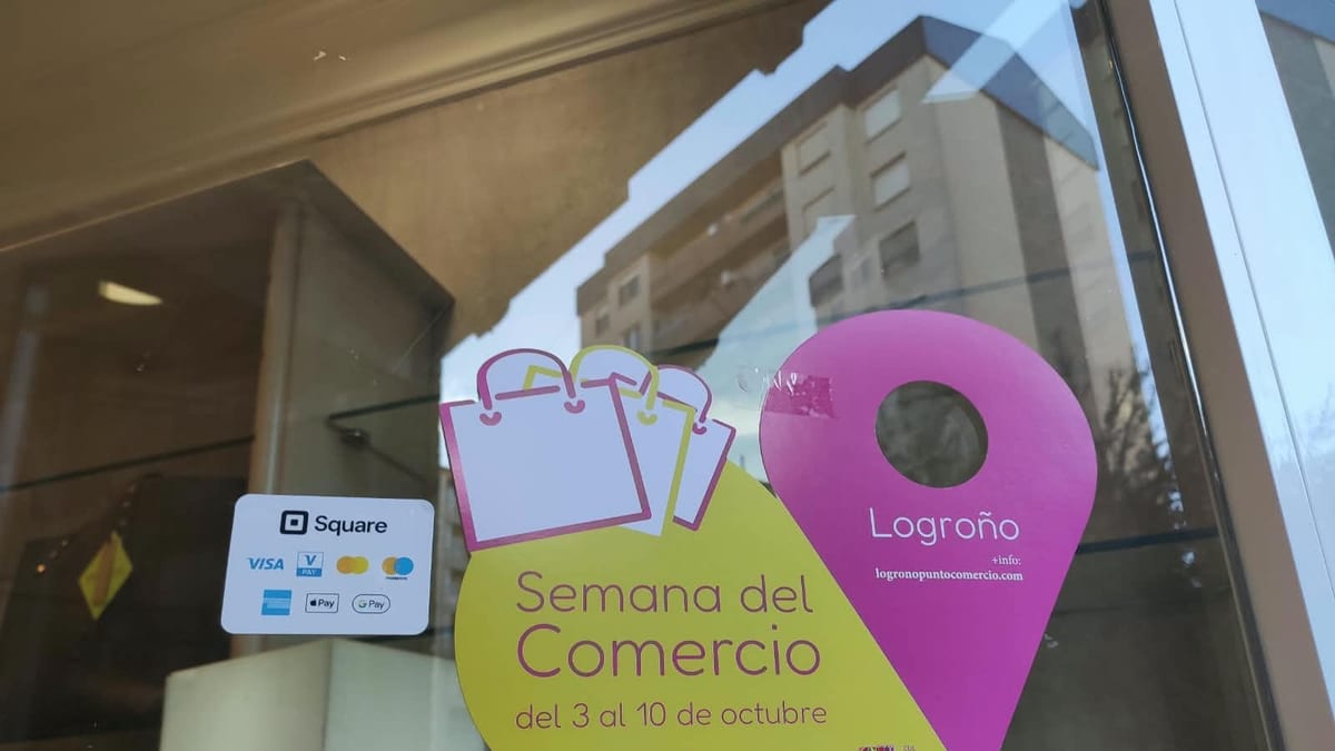 Cartel de la Semana del Comercio de Logroño del 3 al 10 de octubre con logos de formas de pago