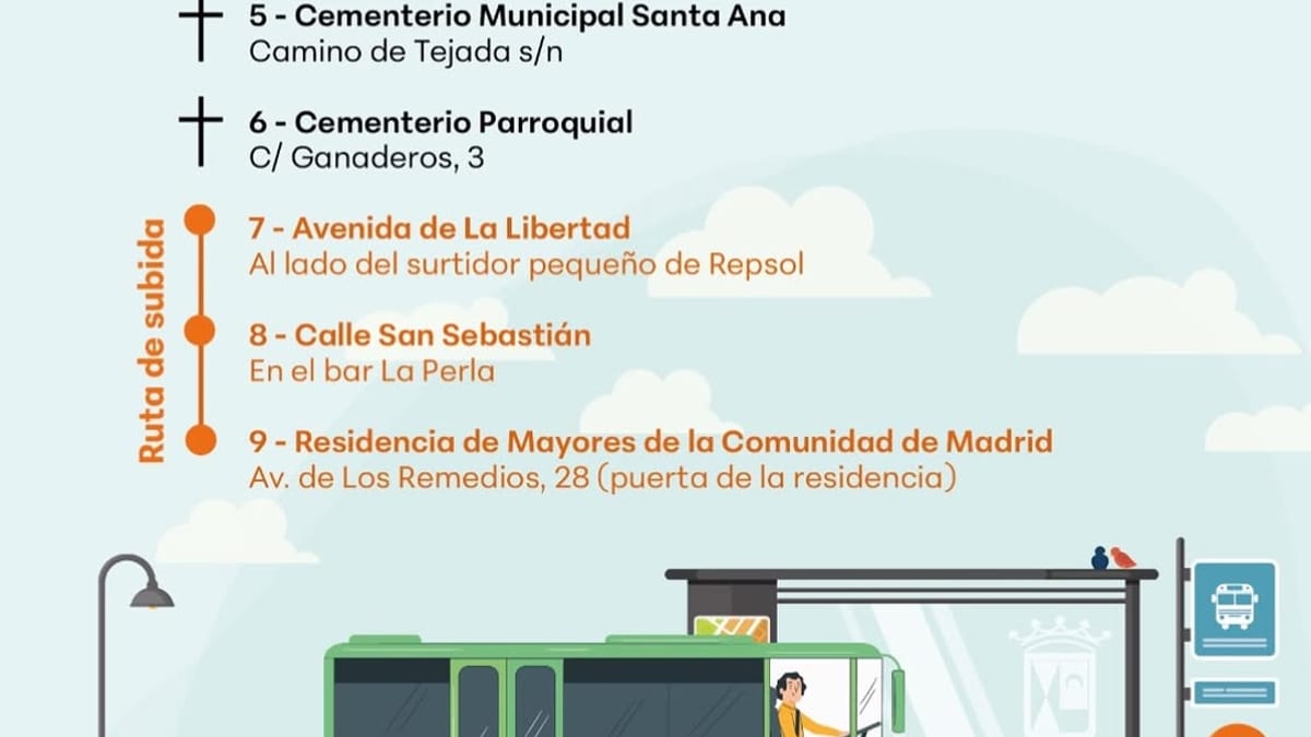 Cartel informativo del servicio especial de autobuses a cementerios de Colmenar Viejo para el 1 de noviembre