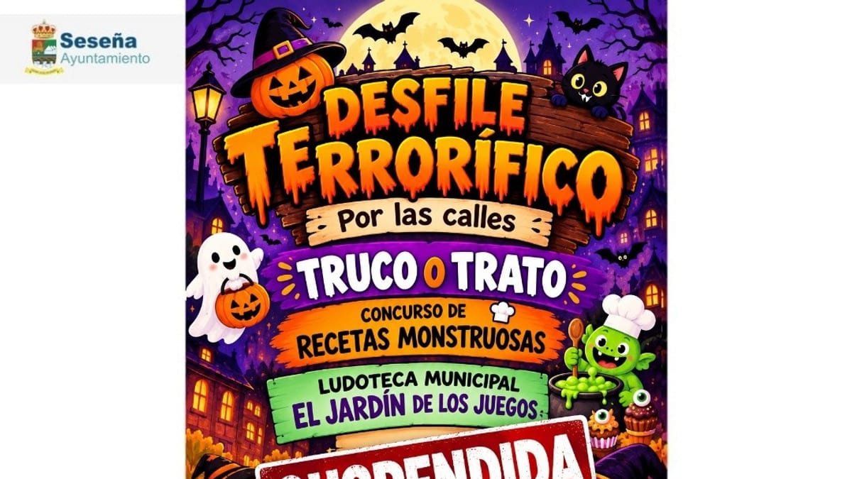 Cartel de la actividad de Halloween suspendida en la Ludoteca Municipal El Jardín de los Juegos de Seseña