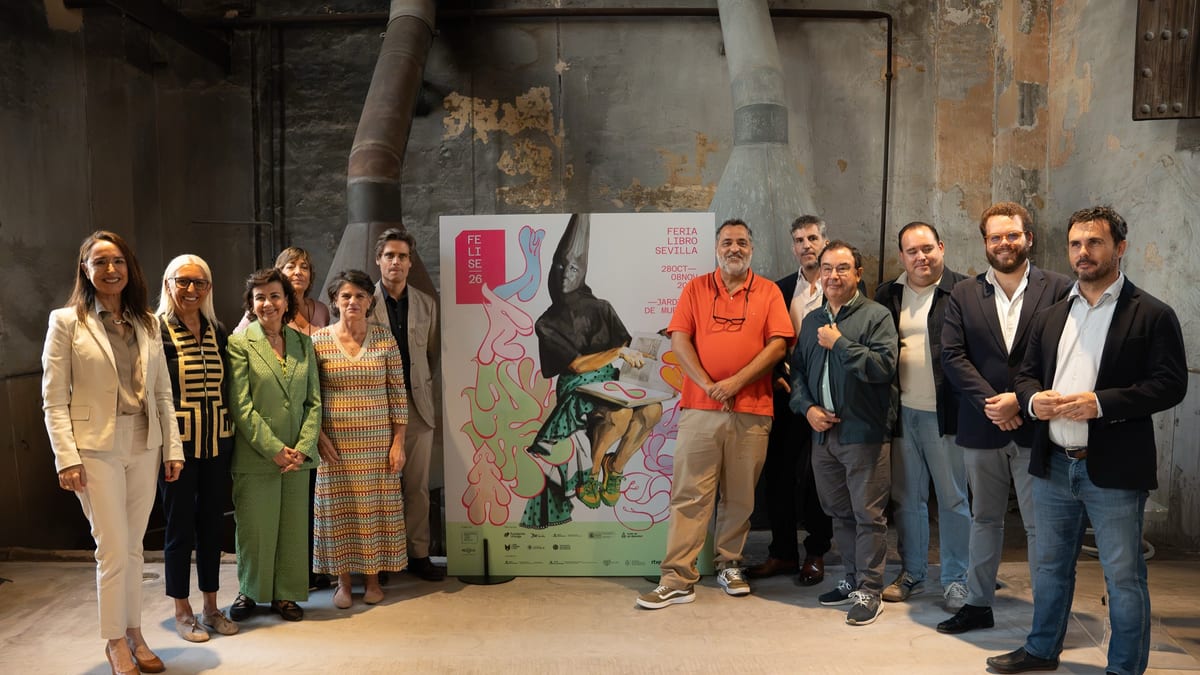 Cartel oficial de la FELISE 2026 presentado en Sevilla, con la Feria del Libro de Sevilla 28 de abril al 28 de mayo en Jardines del Muro