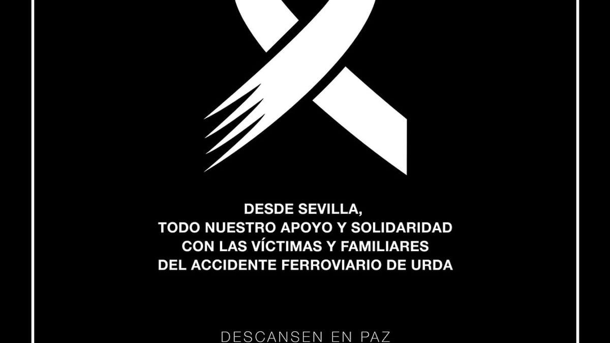 Imagen de solidaridad del Ayuntamiento de Sevilla con las víctimas del accidente ferroviario de Urda