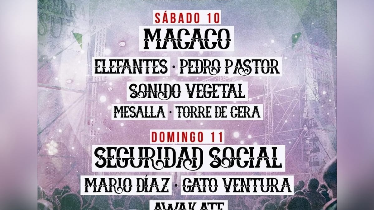 Cartel del Sierra Sur Ecofestival 2026 con el cartel de artistas para el 10 y 11 de octubre en Zahara de la Sierra, Cádiz