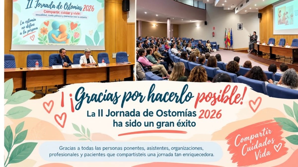 Cartel de la II Jornada de Ostomías 2026 con el lema 'Compartir, cuidar y vivir'
